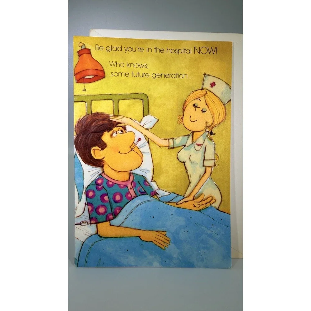 Vintage Ambassador Get Well Soon Card Nurse Automation Humor Retro 60s 70s
